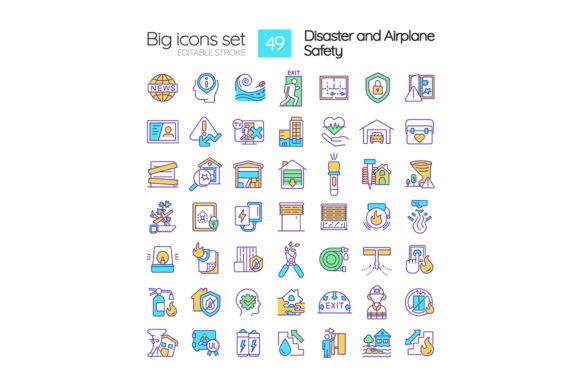 Disaster and Airplane Safety Icons for Visual Communication