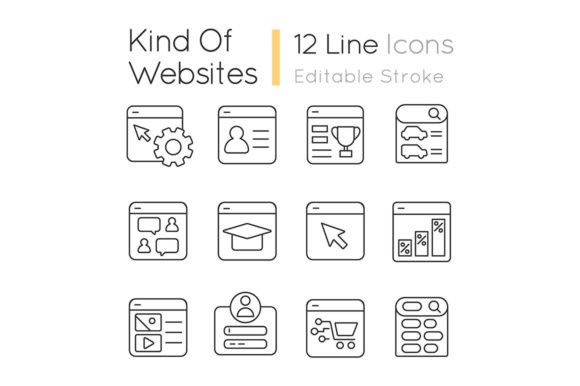 Kind of Websites Linear Icons Set for Digital Design