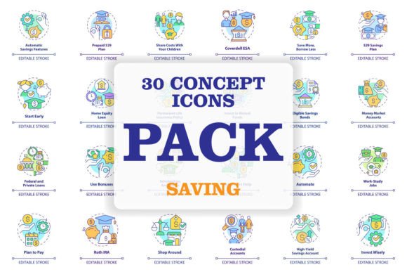 Saving for Education Concept Icons Set: A Visual Tool for Financial Messaging
